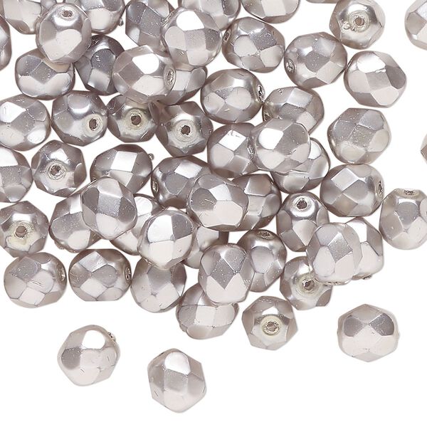 Bead, Czech fire-polished glass, opaque sage, 6mm faceted round. Sold individually, approximately 75 beads. image number 0