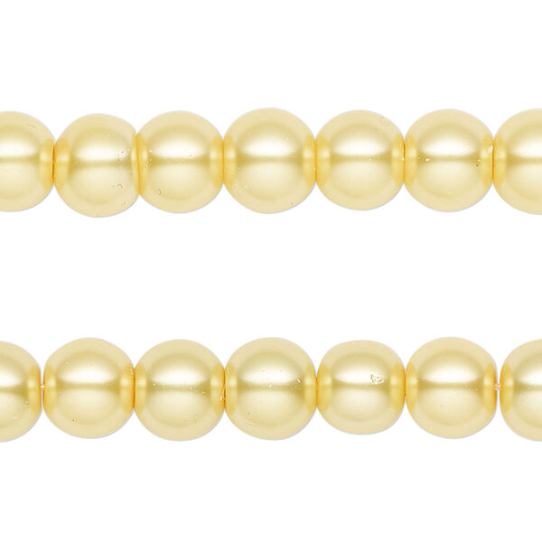 Bead, glass pearl, yellow, 7-8mm round. Sold per pkg of (2) 15-inch strands, approximately 100 beads. image number 0