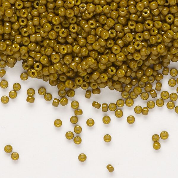 Seed bead, Miyuki, glass, pkg/25g, #11 rocaille, Duracoat® opaque outside dyed Spanish olive (RR-4491). image number 0