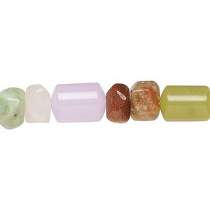 Multi-gemstone / glass 1pkg1, round tube / faceted rondelle bead 15 inch 12x8mm / 8x4mm-9x5mm