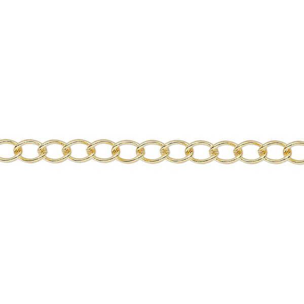 Extender chain, gold-plated brass, 3.5mm curb, 3 inches. Sold per pkg of 5. image number 0