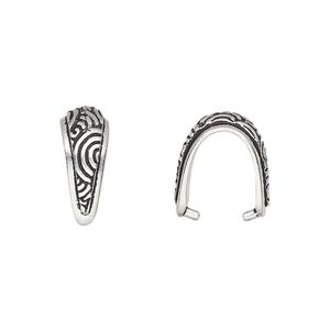 Bail, TierraCast®, ice-pick, antique silver-plated pewter (tin-based alloy), 15x6.5mm with swirl design, 11mm grip length. Sold per pkg of 2.