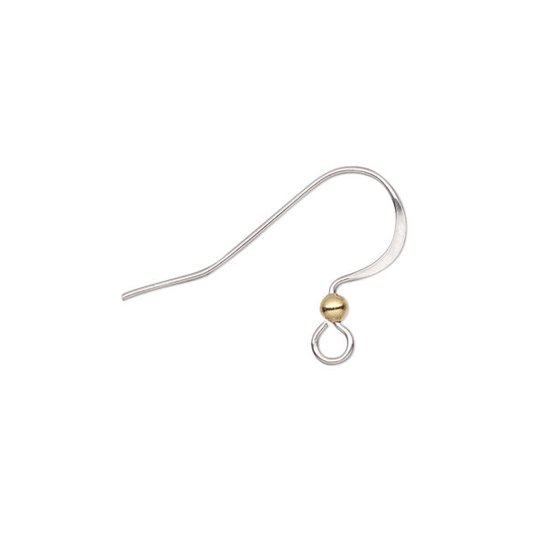 Ear wire, stainless steel and gold-plated brass, 16.5mm fishhook with 2.5mm ball and open loop, 21 gauge. Sold per pkg of 10 pairs. image number 0