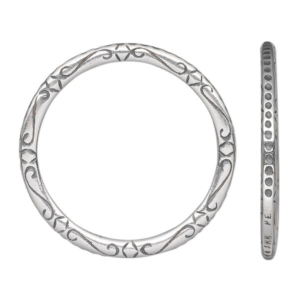 Component, JBB Findings, antique silver-plated pewter (tin-based alloy), 32mm double-sided round with S-shape design. Sold per pkg of 2. image number 0