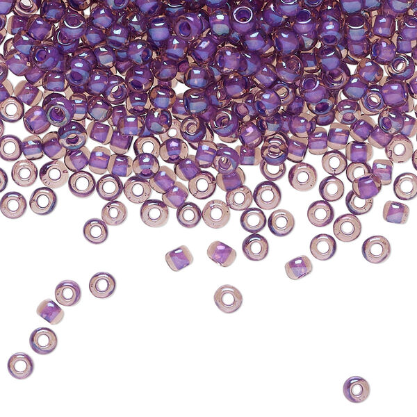 Seed bead, TOHO BEADS®, glass, pkg/7.5g, #8 round, opaque rainbow purple-lined rosaline (TR-08-928). image number 0