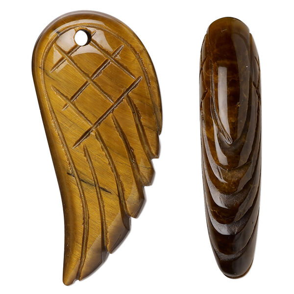 Focal, tigereye (natural), 38x18mm-40x19mm hand-cut two-sided wing, B grade, Mohs hardness 7. Sold individually. image number 0
