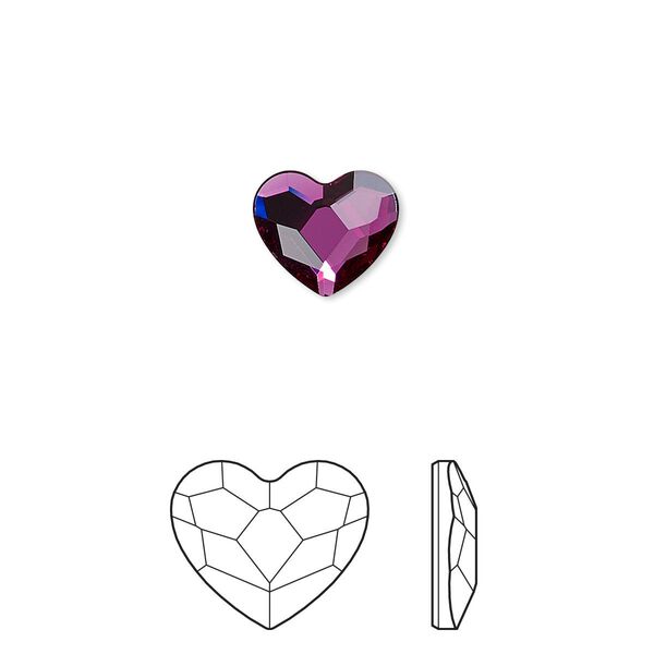 Flat back 24pk fuchsia foil back, Crystal Passions® hotfix rhinestone 10x8.5mm heart 2808HF image number 0