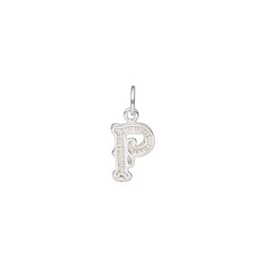 Charm, sterling silver, 10x7mm fancy block alphabet letter "P." Sold individually.
