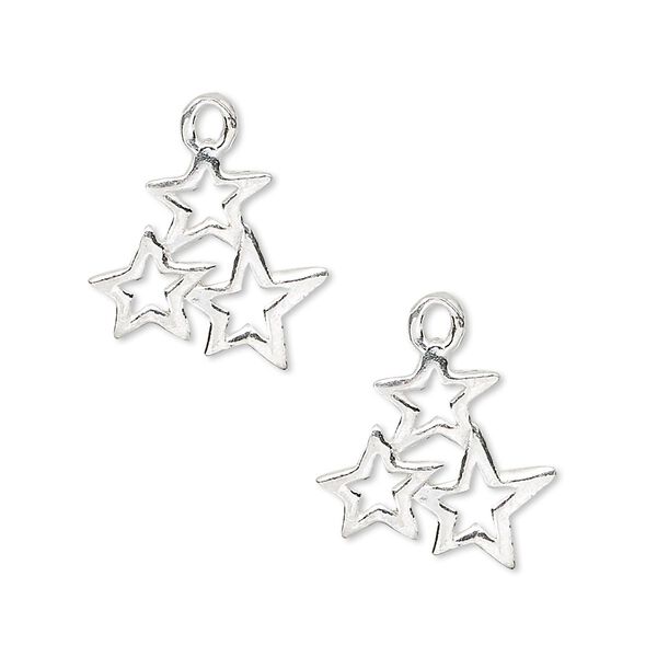 Charm, sterling silver, 17x16mm three stars. Sold per pkg of 2. image number 0