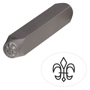 Stamp punch, tempered chrome vanadium steel, 6x5mm fleur-de-lis, 2-3/4 x 3/8 inches. Sold individually.
