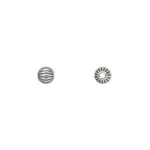 Bead, antiqued sterling silver, 5mm seamless corrugated round. Sold per pkg of 50.