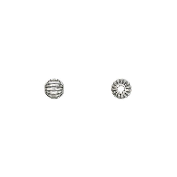 Bead, antiqued sterling silver, 5mm seamless corrugated round. Sold per pkg of 50. image number 0