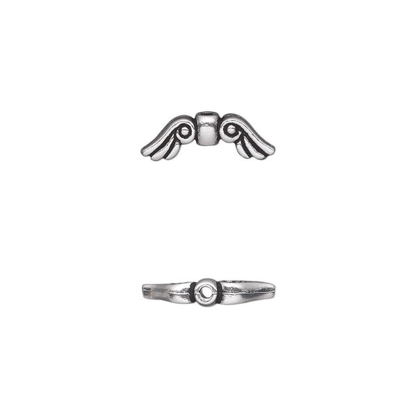 Bead, TierraCast®, antique silver-plated pewter (tin-based alloy), 14x5mm double-sided wings. Sold per pkg of 4. image number 0