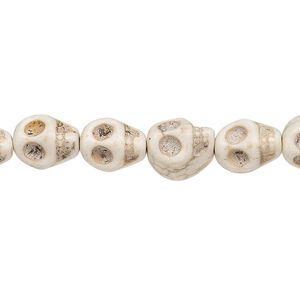 Bead, "howlite" (resin) (imitation), white, 10x8mm skull. Sold per 15-inch strand.