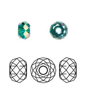 Bead 216pk emerald shimmer 2X, Swarovski® 8x5.3mm briolette XL hole 5042
