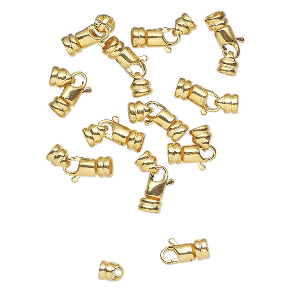 Clasp, lobster claw, gold-finished "pewter" (zinc-based alloy), 18x6mm with swirl and glue-in ends, 3.5mm inside diameter. Sold per pkg of 12. image number 0
