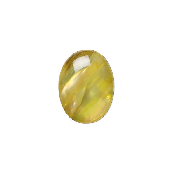 Cabochon, paua shell (coated / dyed), gold, 16x12mm calibrated oval, Mohs hardness 3-1/2. Sold per pkg of 4. image number 0
