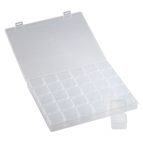 Organizer box, plastic, clear, 8-1/2 x 7 x 1-inch rectangle, (30) containers with snap top. Sold individually. image number 1