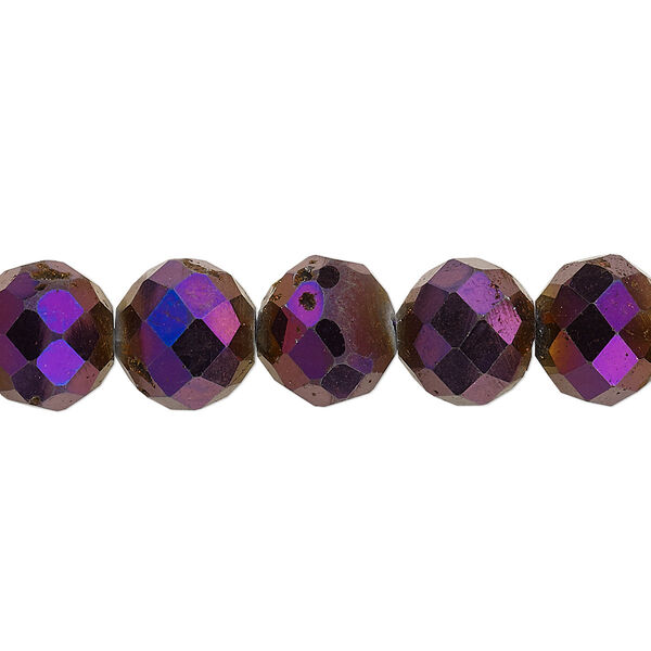Bead, electroplated druzy agate (coated), violet, 10mm faceted round, B grade, Mohs hardness 6-1/2 to 7. Sold per 8-inch strand, approximately 20 beads. image number 0