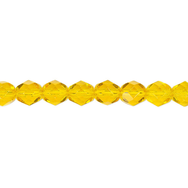 Bead, Czech fire-polished glass, translucent yellow, 6mm faceted round. Sold per pkg of 1,200 (1 mass). image number 0