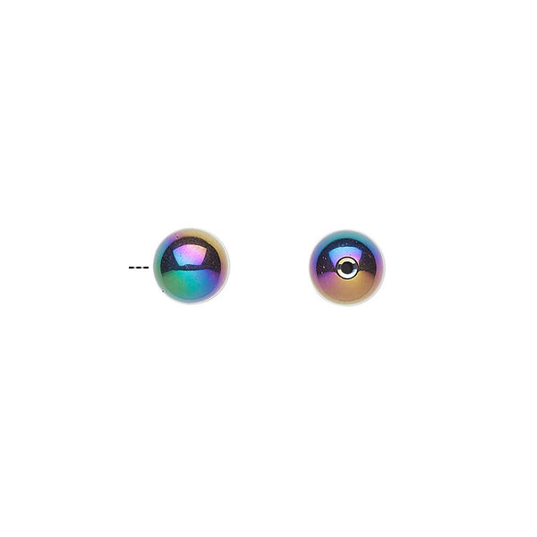 Bead, electroplated Hemalyke™ (man-made), rainbow, 6mm half-drilled round. Sold per pkg of 4. image number 0
