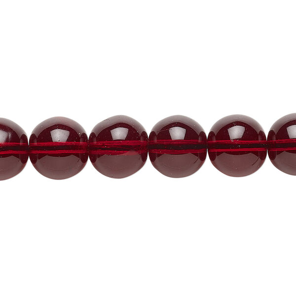 Bead, Czech glass druk, transparent garnet red, 10mm round. Sold per 15-1/2" to 16" strand. image number 0