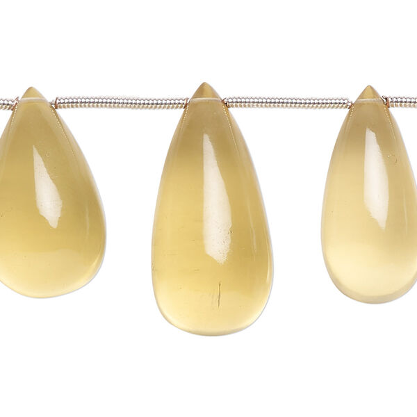 Bead, lemon smoky quartz (heated / irradiated), 16x9mm-27x13mm graduated hand-cut top-drilled teardrop with 0.4-1.4mm hole, C grade, Mohs hardness 7. Sold per pkg of 14. image number 0