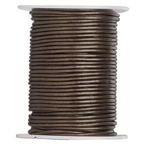 Cord, leather (coated), metallic bronze, 1.4-1.6mm round. Sold per 25-yard spool.