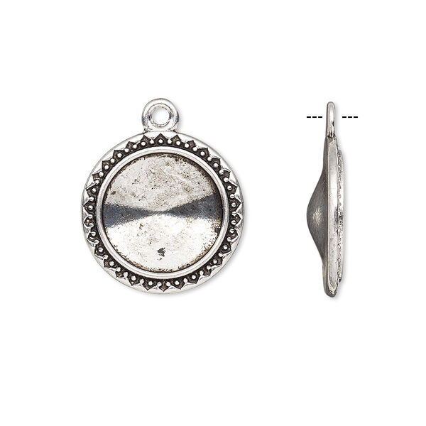 Drop, Almost Instant Jewelry®, antique silver-finished "pewter" (zinc-based alloy), 19mm round with triangle and beaded design with 14mm rivoli setting. Sold per pkg of 6. image number 0