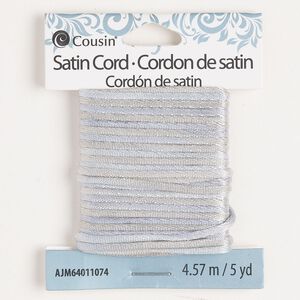 Cord, satin, grey and blue, 2mm round. Sold per 5 yard section.