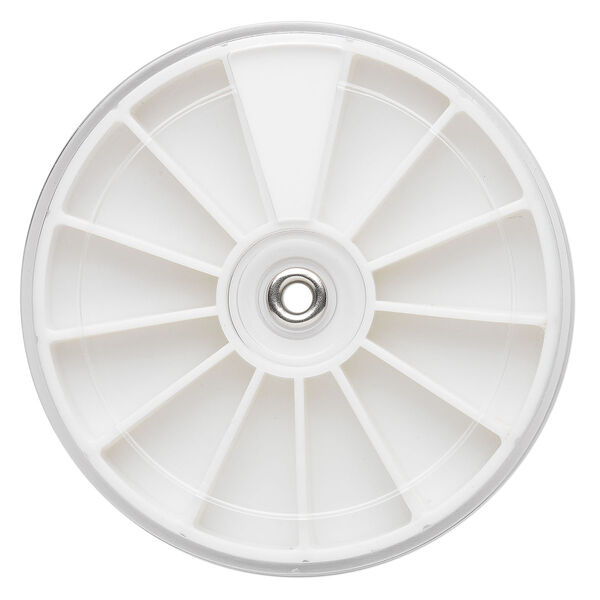 Organizer, clear plastic/white, (1) 3-1/4 x1/2 inch and (1) 2-1/2x1/2 inch rounds with 13 compartments and rotating lid. Sold per pkg of 2. image number 1