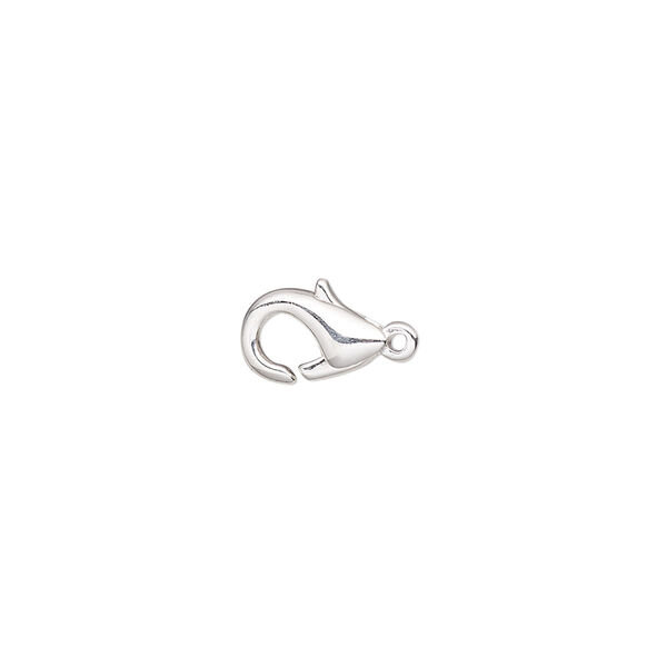 Clasp, lobster claw, silver-plated brass, 10x6mm with closed loop. Sold per pkg of 100. image number 0