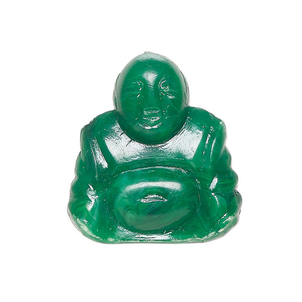 Component, plastic, green, 27x25mm-28x26mm undrilled Buddha. Sold individually. image number 0