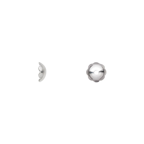 Bead cap, silver-plated brass, 6x2mm scalloped round, fits 6-8mm bead. Sold per pkg of 100. image number 0