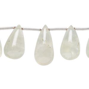 Prehnite 1pkg16, hand-cut top-drilled teardrop bead natural graduated 13x7mm-20x12mm