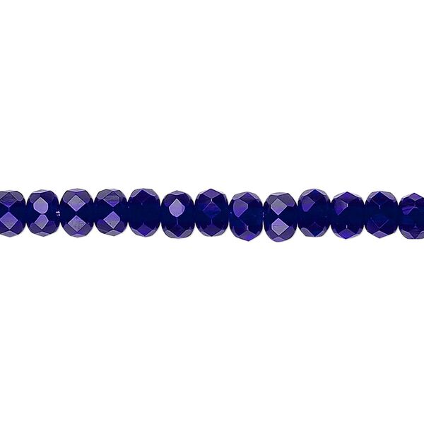Bead, Czech fire-polished glass, cobalt, 5x4mm faceted rondelle. Sold per 15-1/2" to 16" strand. image number 0