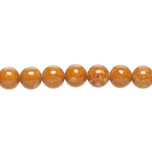 Bead, riverstone (dyed), brown, 6mm round, B grade, Mohs hardness 3-1/2. Sold per 15-1/2" to 16" strand.