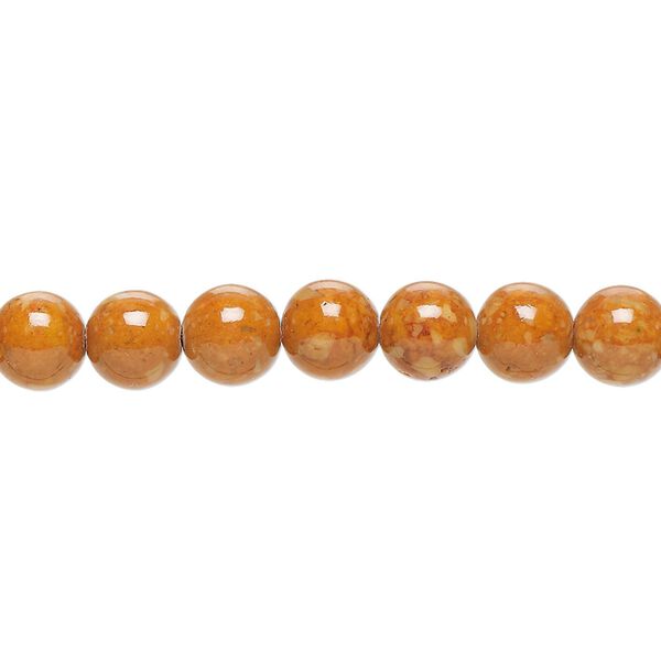 Bead, riverstone (dyed), brown, 6mm round, B grade, Mohs hardness 3-1/2. Sold per 15-1/2" to 16" strand. image number 0