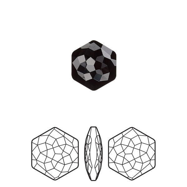 Fancy stone 2pk jet, Crystal Passions® 11.2x10mm thin hexagon 4683 image number 0