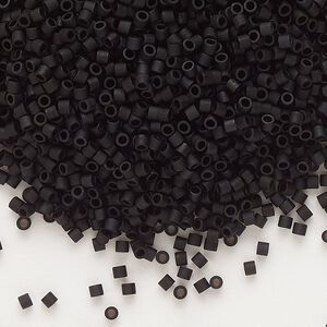 Seed bead, Delica®, glass, pkg/250g, #15 round, opaque matte black (DBS-0310).