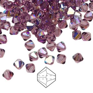 Bead 576pk amethyst AB, Preciosa Czech crystal 5mm bicone