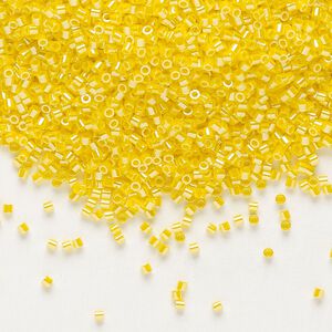 Seed bead, Delica®, glass, pkg/250g, #15 round, opaque luster canary (DBS-1562).