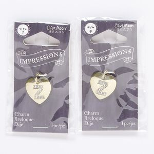 Charm, glass / gold-finished "pewter" (zinc-based alloy) / steel, clear, 16x15mm puffed heart with alphabet letter "Z." Sold per pkg of 2.
