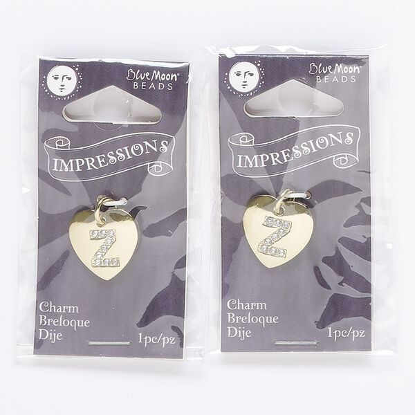 Charm, glass / gold-finished "pewter" (zinc-based alloy) / steel, clear, 16x15mm puffed heart with alphabet letter "Z." Sold per pkg of 2. image number 0