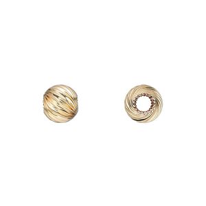 Bead, 14Kt gold-filled, 8mm twisted corrugated round with 2.5mm round. Sold per pkg of 10.