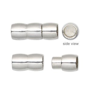Clasp magnetic 1pkg1 imitation rhodium-plated "pewter" (zinc alloy), 22x8mm round tube / fits 5.5mm cord, 1-strand