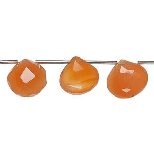 Carnelian 1pkg7, hand-cut top-drilled faceted puffed teardrop bead, 9x8mm-14x14mm light to medium