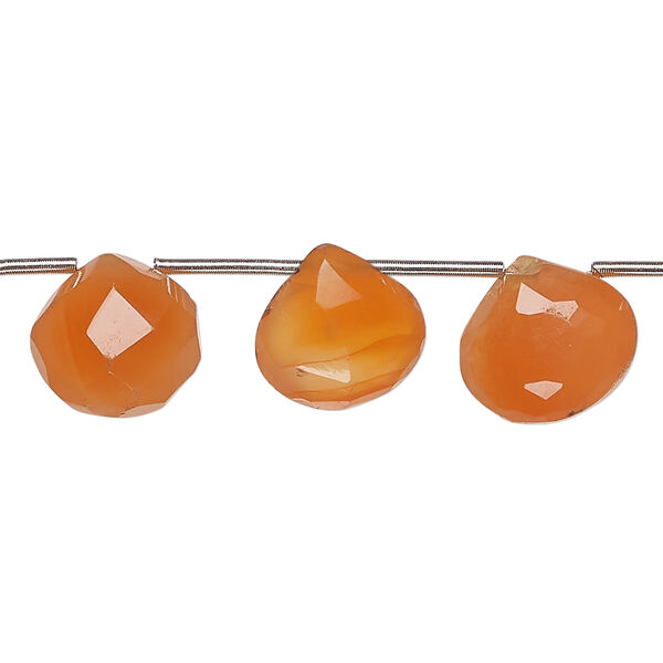 Carnelian 1pkg7, hand-cut top-drilled faceted puffed teardrop bead, 9x8mm-14x14mm light to medium image number 0