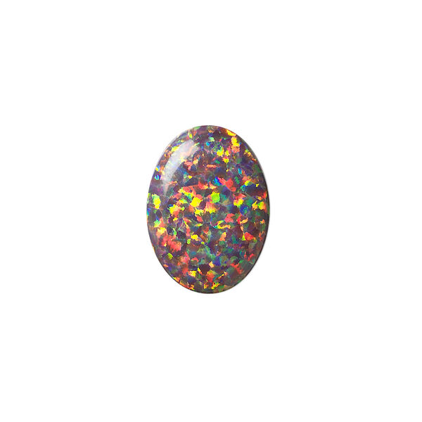 Cabochon, Mexican "opal" (silica and epoxy) (man-made), 18x13mm calibrated oval. Sold individually. image number 0