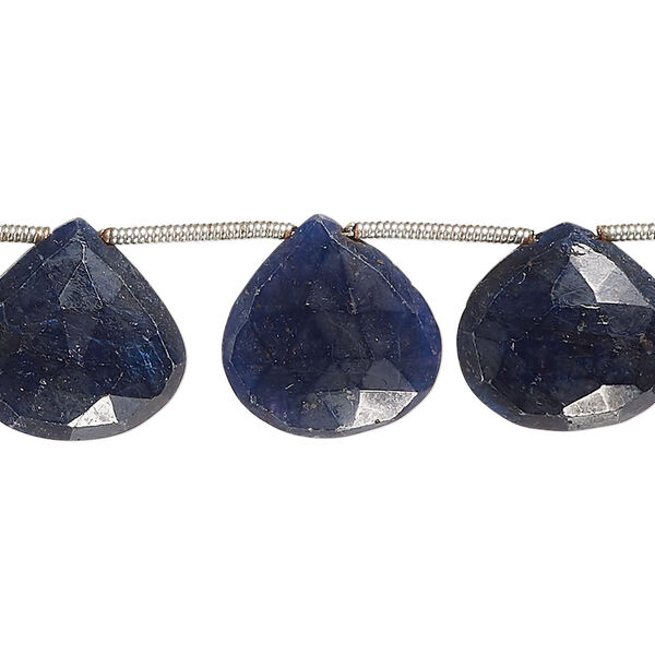 Bead, blue sapphire (dyed), dark, 14x12mm-17x16mm hand-cut top-drilled faceted puffed teardrop, C grade, Mohs hardness 9. Sold per pkg of 11. image number 0